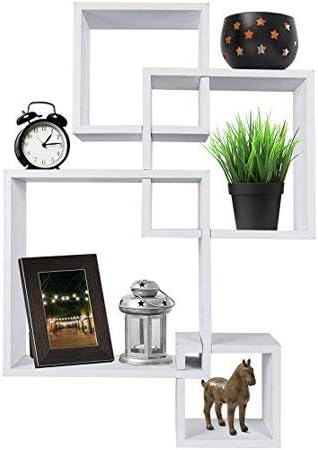 Greenco Decorative 4 Cube Intersecting Wall Mounted Floating Shelves- White Finish (2 Set)