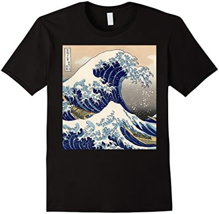 Men's Wave T-Shirt - Awesome Japanese Retro Antique Art Print Small Black