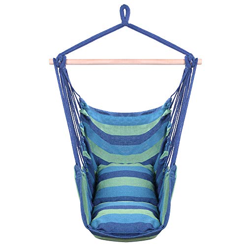 SMART CHOICE AMERICA Hammock Hanging Rope Chair Swing Seat Patio Camping/w 2 Pillows Blue