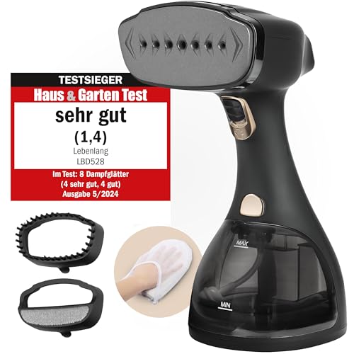 LEBENLANG Steamer Dampfglätter TESTSIEGER - 1500W & 300ml I Schwarz