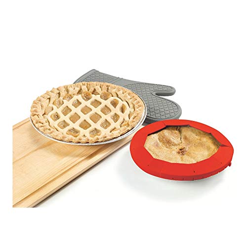 Silicone Pie Crust Saver,Food-safe Silicone Protector,Fit 8.5" - 11.5" (Red)