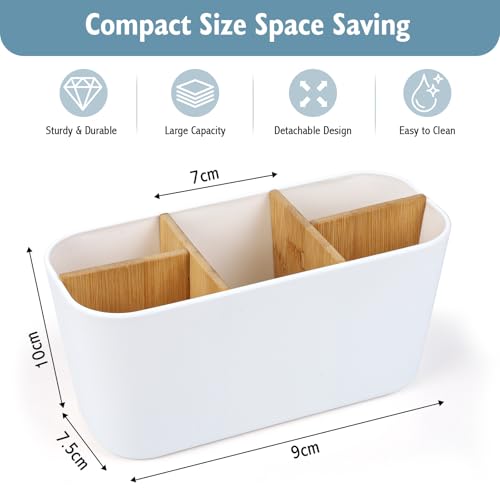 VINATO Toothbrush Holder, Electric Toothbrush Holder, Bamboo Partitions Toothbrush Holder Bathroom with 5 Compartments Bathroom Organizer for Office, Living Room, Kitchen