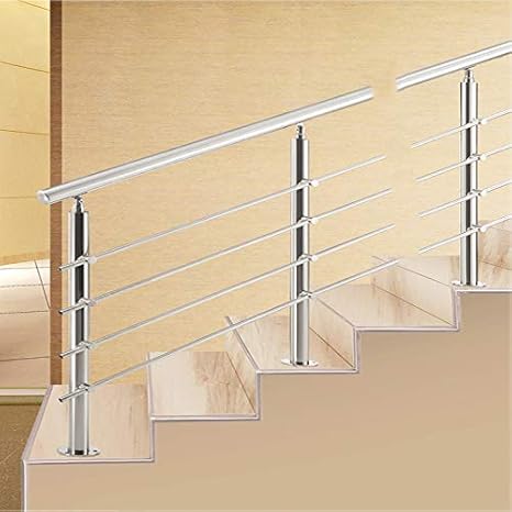 Amazon Co Jp バルコニーの手すり ステンレス鋼ガラス保護フェンス 2本の直立型 1つの手すり 4極 屋内および屋外の階段に最適 庭園 ホーム キッチン
