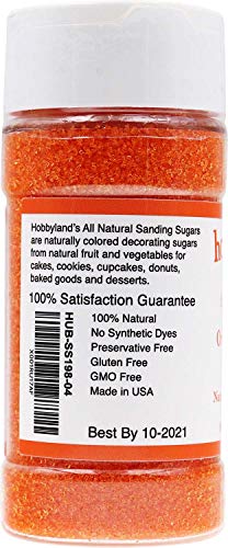 Hobbyland All Natural Sanding Sugar (Orange Sugar, 4 oz) Made with Natural Food Coloring