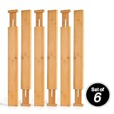 Bamboo Drawer Divider Organizer Set of 6 - Spring Loaded, Expandable, Adjustable & Stackable Dividers Best For Kitchen, Junk Drawer, Bedroom, Bathroom, Baby or Desk Inserts