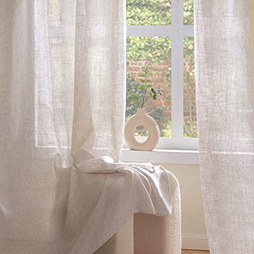 Woaboy Linen Curtains Translucent Net Curtains with Eyelets Modern Decorative for Living Room, Window, Bedroom, 2 Pieces, 140 x 245 cm, White