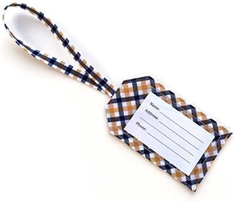 Luggage Suitcase Tag - Blue and Yellow Plaid Fabric