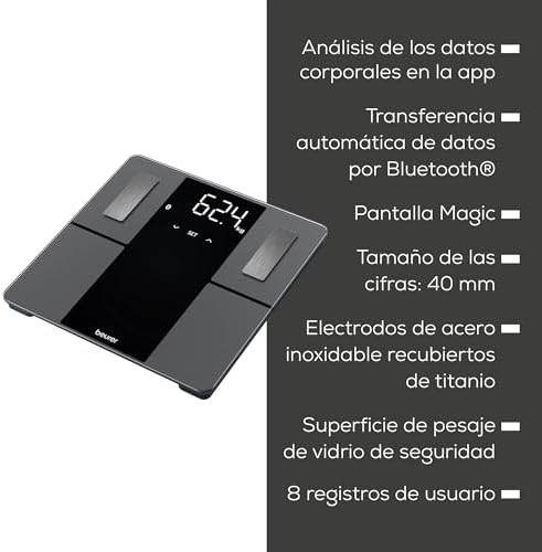 BF 500 báscula de baño digital con Bluetooth y aplicación, con medición de grasa corporal, porcentaje muscular, necesidad calórica, etc. transferencia de datos a Apple Health y otros