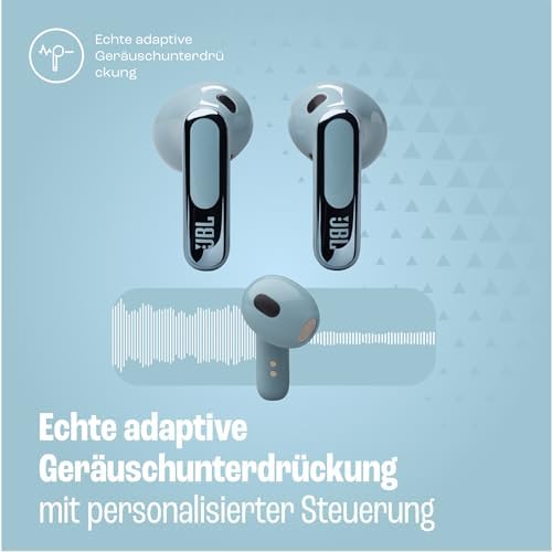 Live Flex 3, Wireless Earbud-Kopfhörer mit Bluetooth, 50 Stunden Akkulaufzeit, True Adaptive Noise Cancelling und hochauflösendem JBL Signature Sound, IP54 wasserfest, mit Ohrstöpseln, Blau
