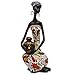 Statue African Figurine Sculpture Colorful Dress Sitting Down Holding Vase Lady Statues Collectible Art Piece 10.5