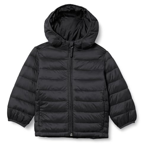Photo 1 of Amazon Essentials Big Boys' Lightweight Water-Resistant Packable Hooded Puffer Jacket, Black Caviar, Medium
