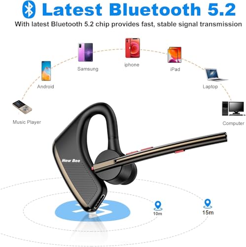 New Bee Auriculares Bluetooth V5.1 inalámbricos Manos Libres con 72 Horas de Tiempo de reproducción y micrófono CVC 8.0 Dual ENC con cancelación de Ruido (M50)