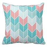 Coral Aqua Blue Large Chevrons Throw Pillow Case 18x18