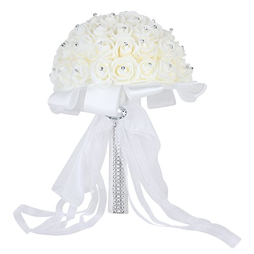 Wedding bridal bouquet, febou handmade crystal ribbon r…