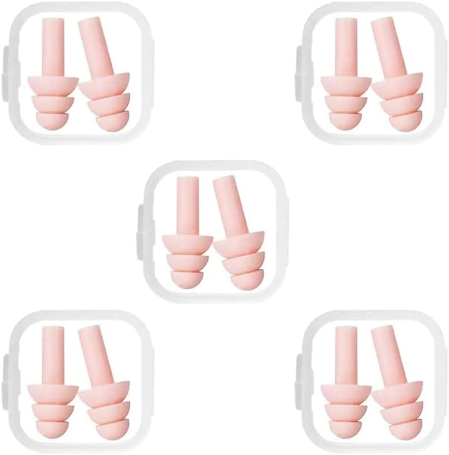 CCLKHY 5 Pairs Reusable Silicone Ear Plugs Noise Cancelling Sleep Swim Study