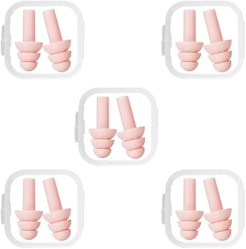 CCLKHY 5 Pairs Reusable Silicone Ear Plugs Noise Cancelling Sleep Swim Study