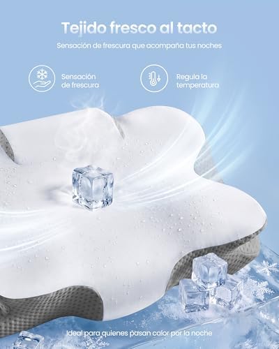 Almohada Ergonómica, Altura Ajustable, Cojín de Espuma Viscoelástica, para Quienes Duermen de Lado, Boca Arriba y Boca Abajo, Tacto Fresco, Blanco Nube y Gris Paloma TBP051G201