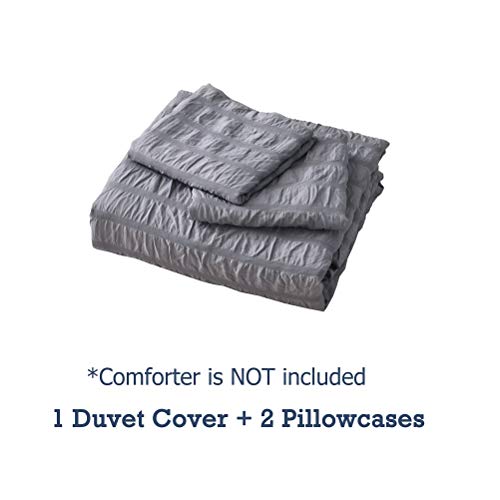 M&Meagle 3 Pieces Textured Duvet Cover Dark Grey Set with Zipper Closure,100% Washed Microfiber Seersucker Fabric,Luxury Hotel Quality Bedding-King Size(1 Duvet Cover 2 Pillowcases)