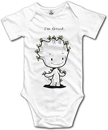 NUBIA Newborn Baby I Am Groot Short Sleeve Romper Outfits White 6 Months