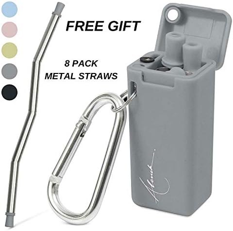 Collapsible/Folding Straw – Environmentally Friendly, re-usable, Grey Stainless Steel Straw. Packed in a Gift Box, Complete with Cleaning Brush, Carry case and Keychain to fit on Your Keyring