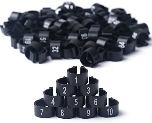 TYFOCUS 001-100 Multi-color Bird Leg Bands Numbered 8 mm Pigeon Parrot Chicks Duck Clip Rings Band (Black)