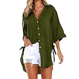 Women Blouse Loose Button Plus Size Long Shirt Dress Cotton Tops Casual Button Long Blouse 2019 LBPSUUEW (Green1, 2XL)