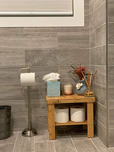 DECOMIL - Bamboo Shower Bench 16â, Foot Rest Shaving Stool with Storage Shelf | Nonslip Feet & Waterproof Bathing Bench | Perfect for Indoor and Outdoor Use - Image 6