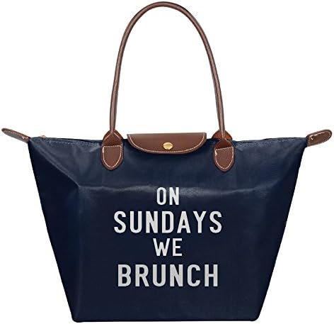 New Fashion Ladies Large Tote Bags ON SUNDAYS WE BRUNCH,Multifunction Waterproof Shoulder Handbags With ZippeNavy