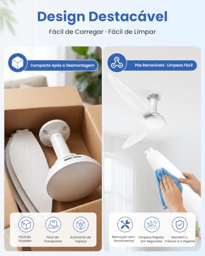 Ventilador de Teto com Luz 36", Instalação Fácil, Fluxo de Ar Potente, Motor DC Reversível, Controle Remoto e Luz Regulável