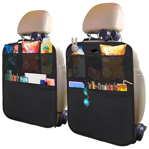 Enovoe Back Seat Cover for Kids Extra Large - 2 Pack with Multi Pocket Storage Organizer - Back Seats Protector for Upholstery from Dirt, Mud, Scratches - Waterproof Car Seat Protector for Kids