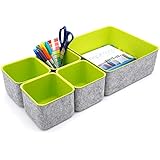 Contenedores de almacenamiento de oficina de fieltro diseñados por WELAXY, organizadores de cajones, divisores, cajas, estantería, paquete de 5 (verde)