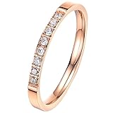 BOHG Jewelry Womens 2MM Rose Gold Plated White Cubic Zirconia CZ Couples Eternity Ring Engagement Wedding
