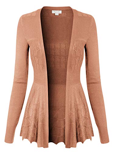 Design by Olivia Women's Long Sleeve Crochet Knit Draped Open Sweater Cardigan Nude L