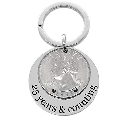 25th anniversary gift, 1994 silver quarter key chain, 25 years and counting