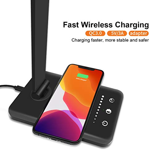 LED-Desk-Lamp-with-Wireless-Charger-Dimmable-Office-Desk-Light-with-USB-Charging-Port-5-Lighting-Modes-with-10-Brightness-Levels-Touch-Control-Auto-Timer-30-60min-Eye-Caring-Table-Lamps-Black