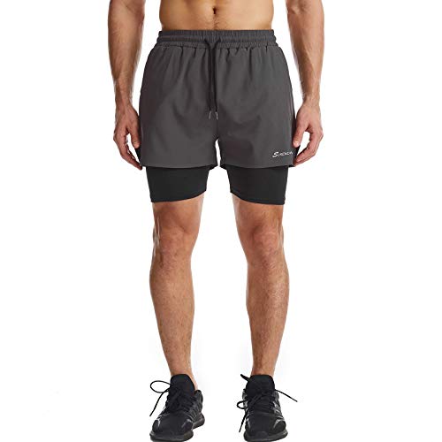 Surenow Mens 2 in 1 Running Shorts Quick Dry Athletic Shorts with Liner