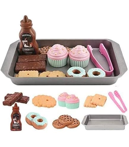 Playkidiz Backwaren-Spielset – Gefälschte Kekse, Cupcakes & Eiscreme, Pädagogisches Küchenspielzeug