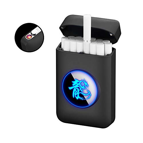 Cigarette Case with Lighter Cigarettes Box King Size Portable Full Pack 20pcs Regular Size Cigarettes 2 in 1 USB Lighters Rechargeable Flameless Windproof Electric Lighter(Black-Dragon with Lighter) - Thumbnail 5