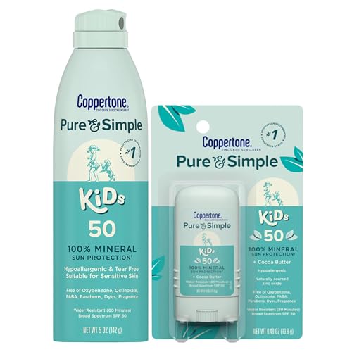 Coppertone Pure and Simple Kids Mineral Sunscreen Spray SPF 50 (5 Oz) + Kids Su…