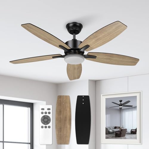 Airwit Ventilador de Techo, Lámpara Ventilador de Techo 42 Pulgadas/107 cm, Abanico de Techo Silenciosos con Control Remoto y Luz LED para el Hogar, 6 Velocidades, Motor de CC Reversible, Negro