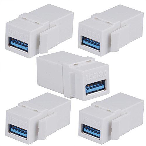 BATIGE 5-Pack USB 3.0 Keystone Jack Female Coupler Insert Snap-in Connector Socket Adapter Port for Wall Plate Outlet Panel - Thumbnail 4