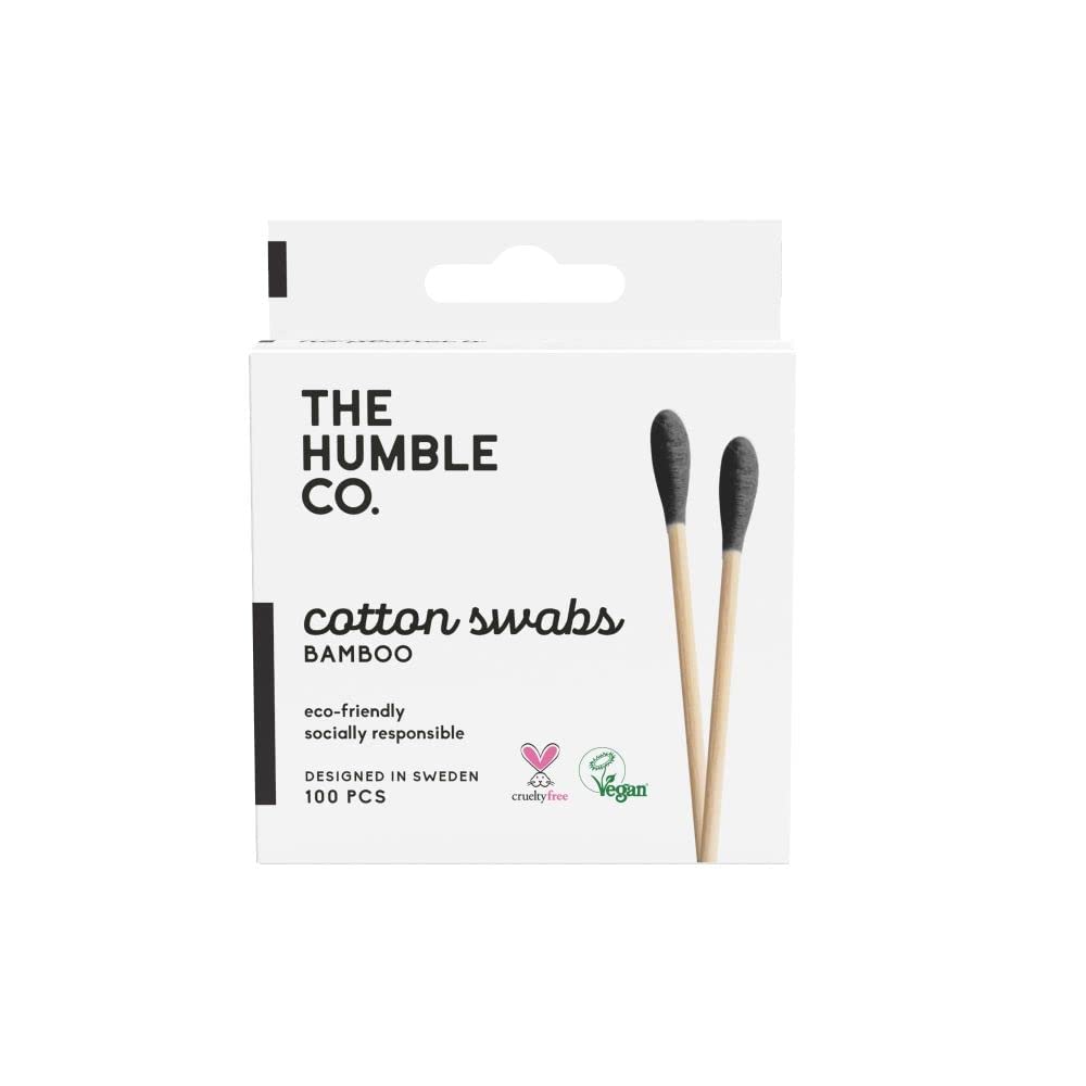 The Humble Co. Natural Cotton Swabs | Black | Biodegradable, Eco-Friendly, Vegan | Perfect for Ears, Makeup, Pet care and Cleaning (1 x 100)