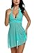 Avidlove Women Halter Lace Babydoll Mesh Sexy Lingerie Set Nightwear, Medium, Green Eba
