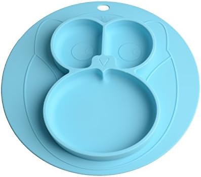 Baby and Toddler Happy Owl Place Mat - One-piece Round Silicone Suction Placemat with Plate and Bowl, Suitable for Highchair Feeding Tray and Kitchen Dining Table