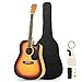Artall 41 Inch Handmade Solid Wood Acoustic Cutaway Guitar Beginner Kit with Tuner, Strings, Picks, Strap, Matte Sunset