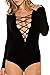 BomDeals Women's Sexy Deep V-Neck Lace Up Bandage Tight Bodysuit Jumpsuit Leotard (XXL, Black)