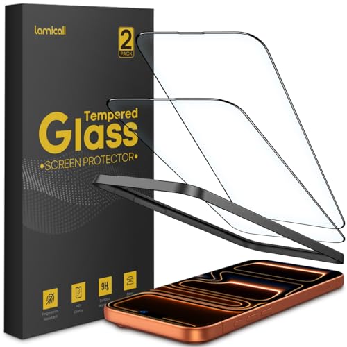 Lamicall Mica para iPhone 17 Pro Max - [Top 9H Película de Vidrio Templado], Marco de Instalación Fácil, 0 Burbujas, AntiHuellas, Protector de Pantalla para iPhone 17 Pro Max (6.9") - 2 Piezas