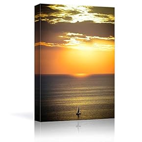 Canvas Wall Art - A Sailboat Sailing on The Sea with Sunset - Giclee Print Gallery Wrap Modern Home Art Ready to Hang - 12x18 inches