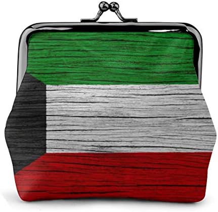 Kuwait Wooden Texture Kuwait National Flag Vintage Pouch Girl Kiss-lock Change Purse Wallets Buckle Leather Coin Purses Key Woman Printed