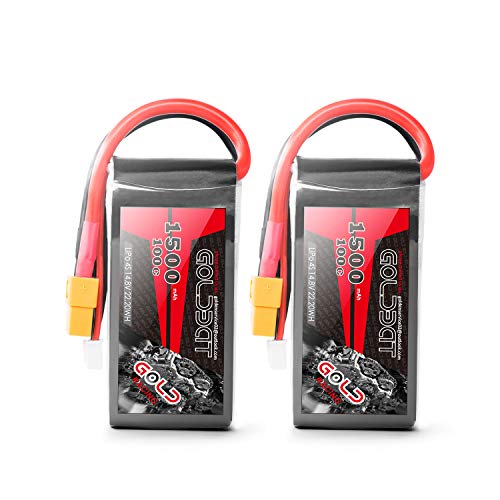 GOLDBAT 4S 1500mAh 100C 14.8V LiPo Battery Pack with XT60 Plug for Heli Airplane Drone FPV Racing (2 Packs)